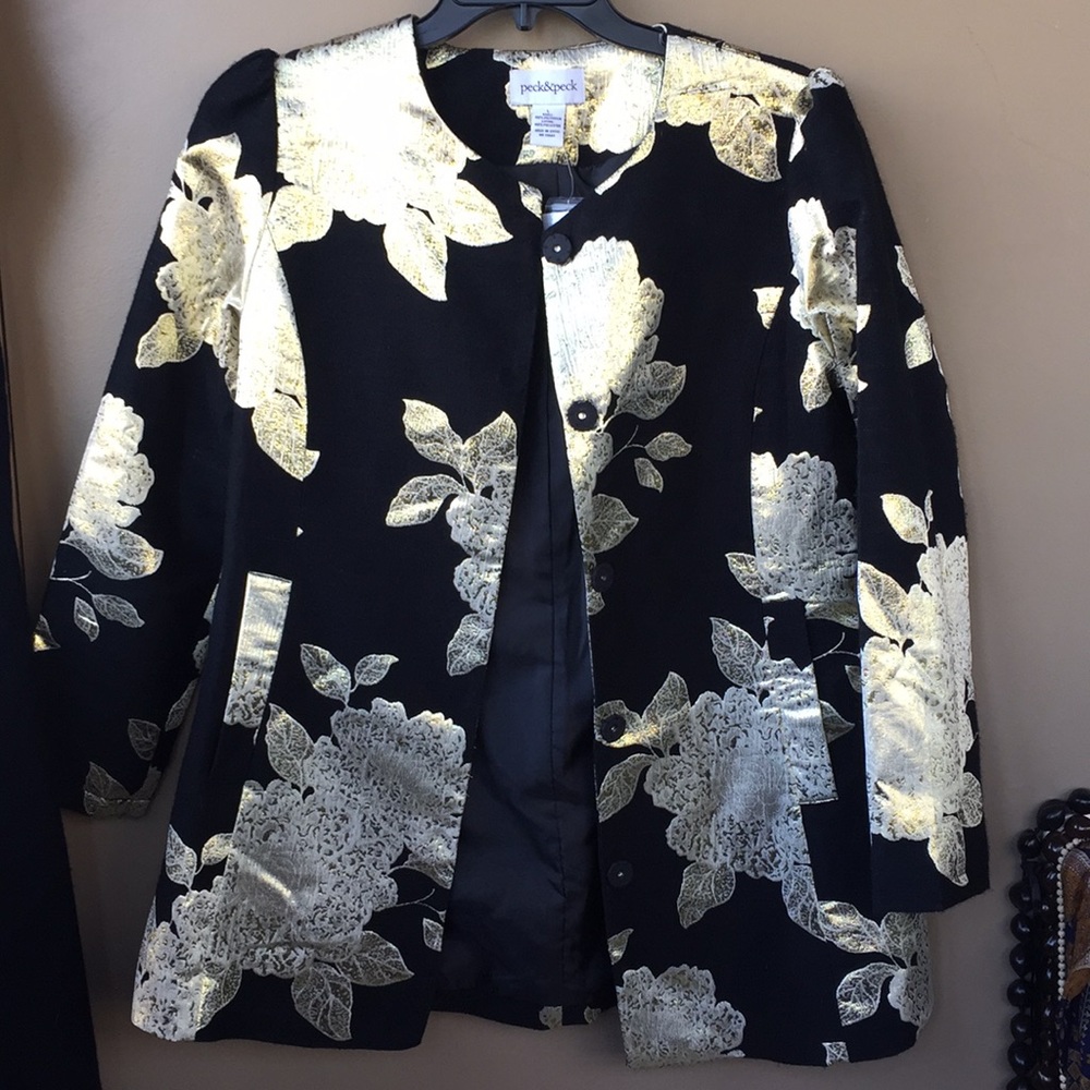 NEW! Peck & Peck Jacket, Glamorous Gold & Black Sz L